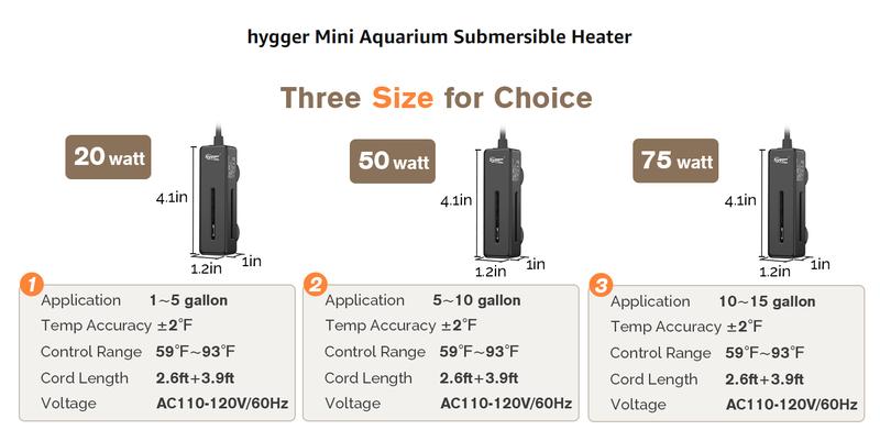 hygger Mini Fish Tank Submersible Heater 20W/75W for 1 -15Gallons Desktop Betta Aquarium Heater with Digital Display Controller Adjustable Temperature