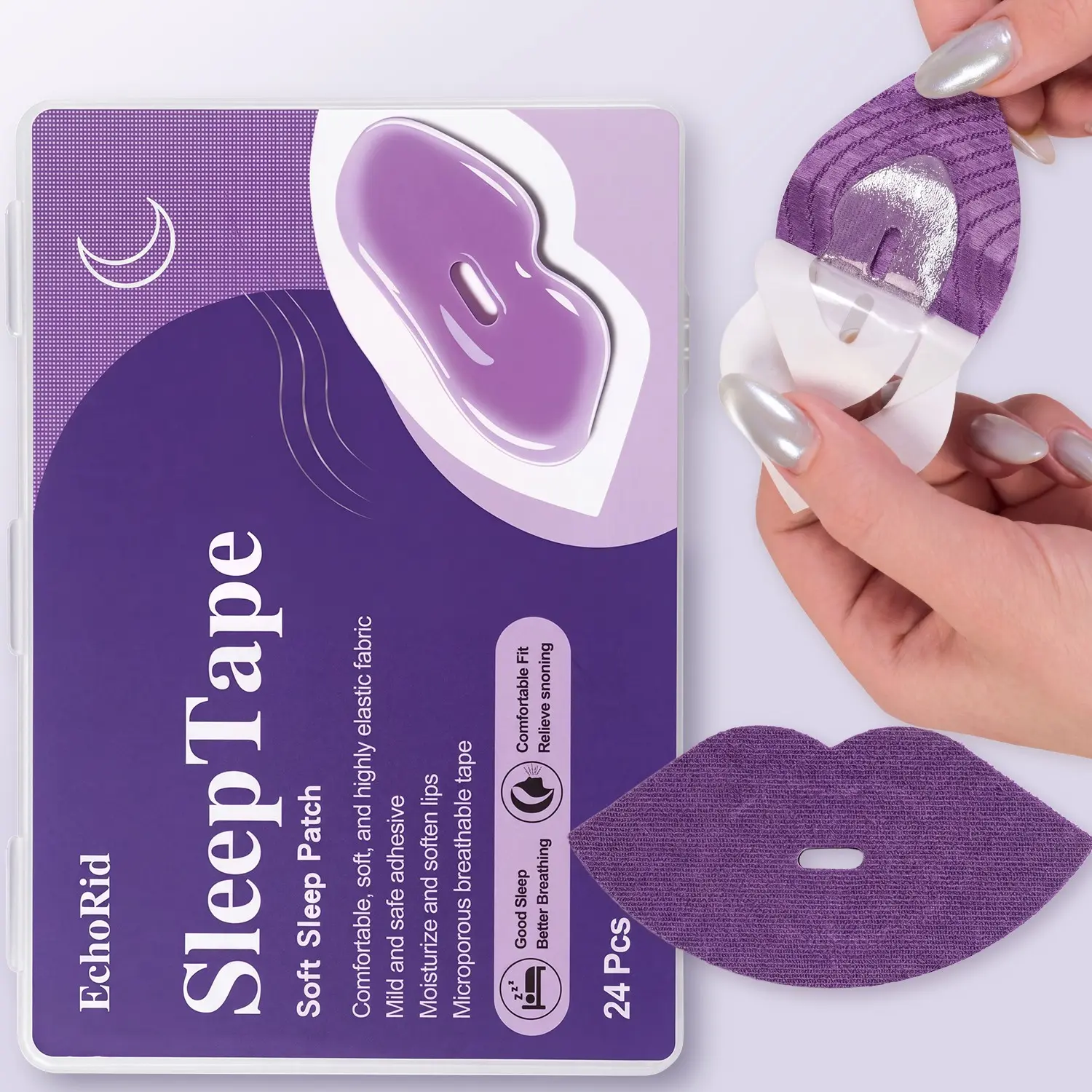 Mouth Tape for sleep, Mouth Tape for snoring, Hydrating and Moisturizing, containing collagen, hyaluronic acid and vitamin E, guiding nasal breathing for better sleep, flexible fabric, skin friendly adhesive, comfortable all night long, 24pcs