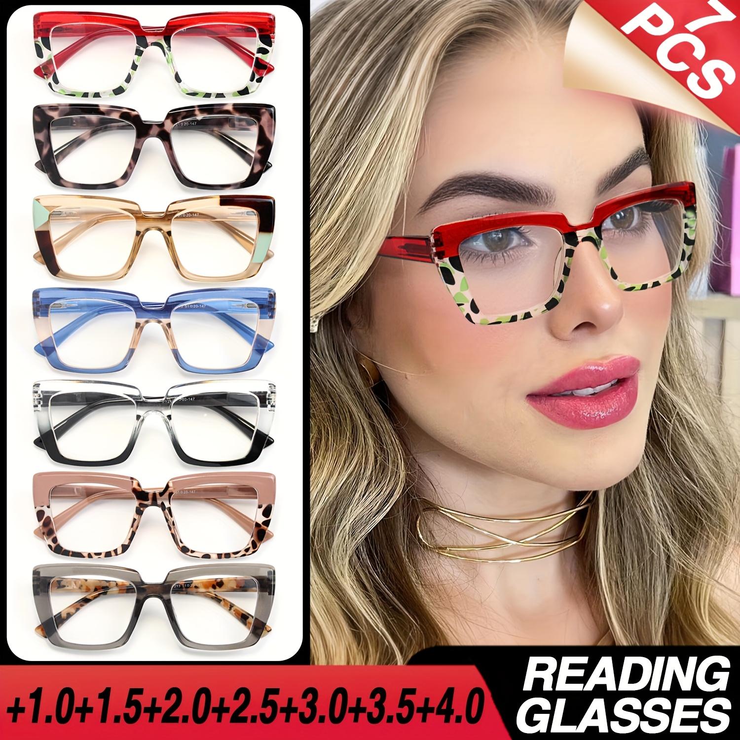 GIGULA 7-piece large frame progressive reading glasses, with spring hinge, close to the face, ladies' reading glasses, suitable for daily use parties, can be used for driving, High Quality Eyewear