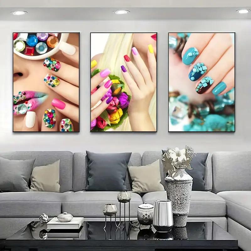 Nail Art Canvas Painting without Frame, 3 Counts/set Nail Art Pattern Wall Art, Wall Decor for Home Living Room Bedroom, Ornaments