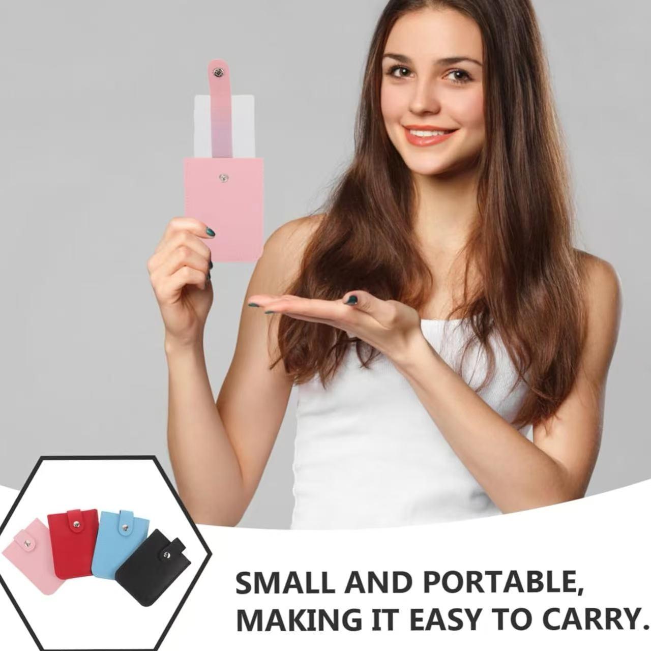 2pcs Women's 5 Card Slots Leather Credit Card Holder, Business Card Case, Ultra-Thin Button Closure Pocket Wallet, Travel-Friendly Stackable Design