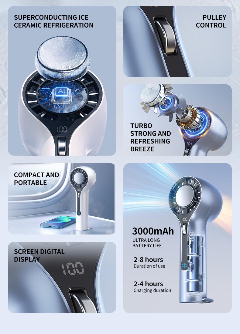 2026 High-Speed Fan 1-100 Levels Precision Roller Control Portable Handheld with Digital Display 3000mAh Battery Powerful Airflow for Travel Camping & Outdoor Enhanced Cooling with Ice Function 2026 High-Speed Fan 1-100 Levels Precision Roller Control Portable Handheld with Digital Display 3000mAh Battery Powerful Airflow for Travel Camping & Outdoor Enhanced Cooling with Ice Function