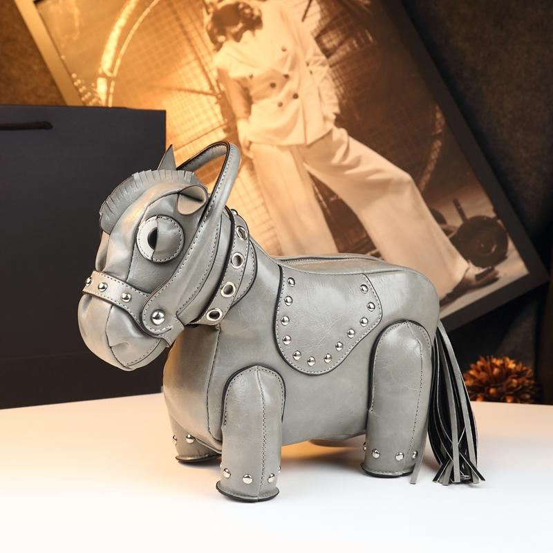 Unique Design Small Horse Bag for Women, Personalized Studs Fringe Animal Purse, Vintage Punk Style Handbag Shoulder Bag