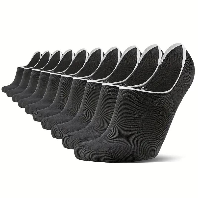 10 Pair Men'S Summer No-Show Socks, Lightweight & Breathable Cotton Blend - Moisture-Wicking, Stay-Up Fit With Non-Slip Grip Solid Color Minimalist No Show Socks
