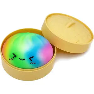 Rainbow Dumpling Toy with Steamer Case, Surprise Squeeze Dough Stress Ball, Colorful Realistic Steamed Bun Squeezing Toy for Fidget Sensory Anxiety Relief Gift