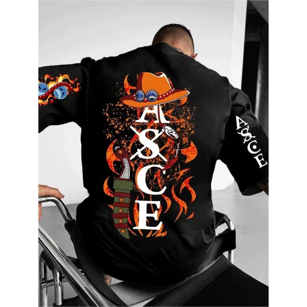 2026 New One Piece Men's T-shirt Portgas D. Ace Anime Summer Men's and Women's Short Sleeves T-shirts