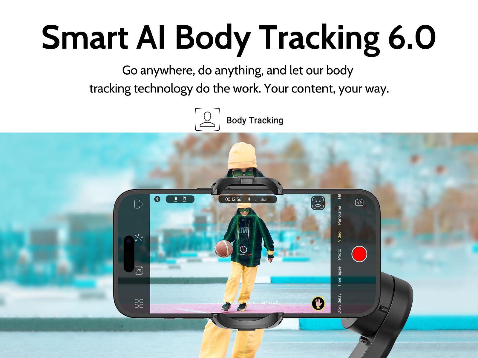 AOCHUAN Gimbal Stabilizer for Smartphone, 3-Axis iPhone Gimbal, Portable Gimbal w/OLED Display for iPhone/Andriod, Gimbal stabilizer, Phone Gimbal stand with Face/Object Tracking for Tiktok Youtube, long-short video, Vlog-Smart X Pro black