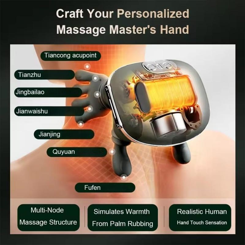 Bionic hand heating massage device, used for deep tissue pain relief, wireless portable Durable electric finger pressure 4D kneading massage, designed to simulate the human hand, suitable for neck/shoulder/hand/leg massage, ideal item for home massage.