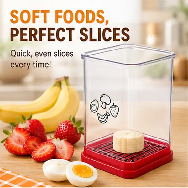 Cute Mini Slicer with Push Plate, Stainless Steel Sharp Edge – Suitable for Fruit, Egg, and Salad Cutting, Lightweight and Easy to Store, Modern Kitchenware