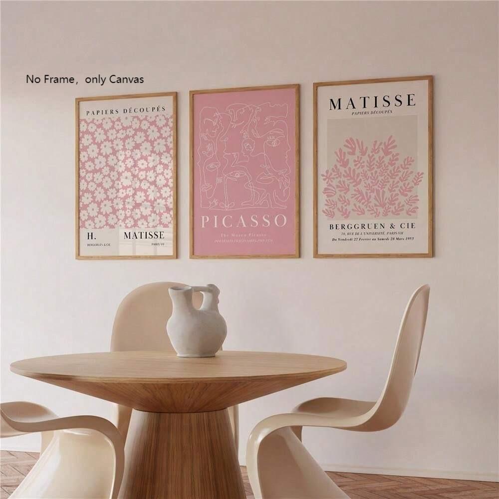 Matisse Flower Market Poster, 3 Counts/set Flower Pattern Wall Art, Exhibition Poster, Wall Art, Living Room Pink Floral Art, Decor, Unframed Art Print