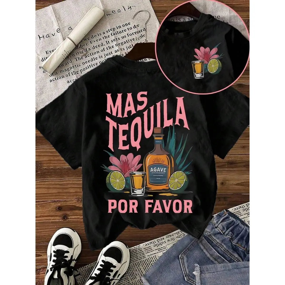 Flirla Plate-Size Casual Tequila Sunrise Cocktail & Printed Round-Neck T-Shirt, Lightweight Spring And Summer Women's Sweatshirt