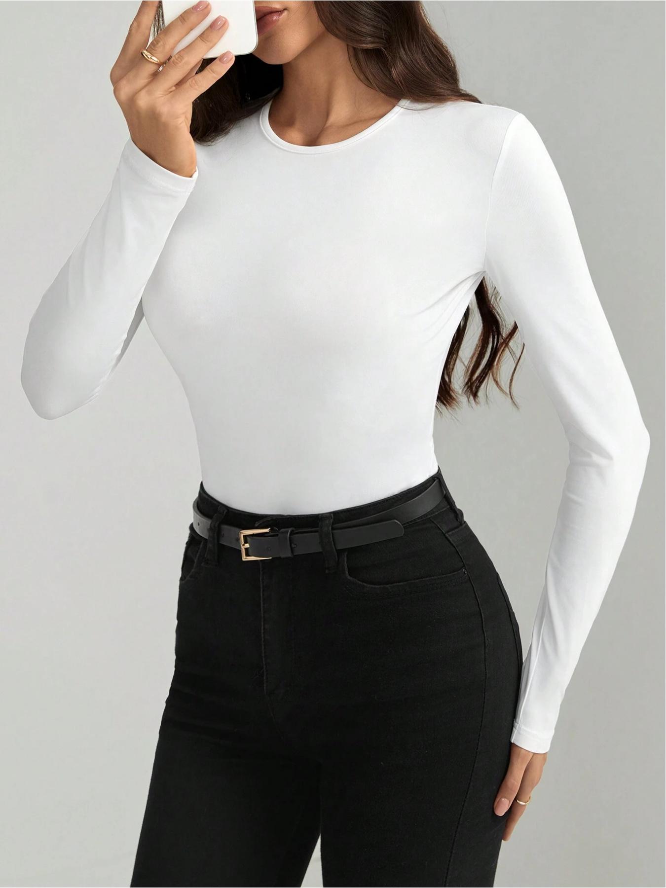 Women's Autumn Basic Solid Color Versatile Fitted Long Sleeve Bodysuit, Slim Fit Design, Suitable for Home, Sports, Work, Shopping, Gatherings and Bars.