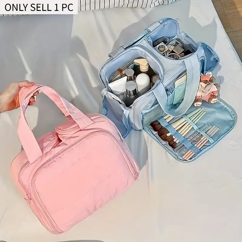 Waterproof Washable Nylon Makeup Storage Bag, Multi-Compartment Household Toiletry Organizer. Versatile Cosmetic Carrier For Daily Skincare Collections, Great Household Storage Solution For Indoor Use And Travel Cosmetic Classification.