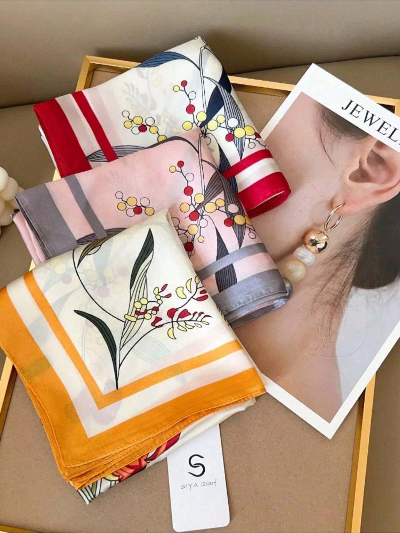 1Pc Spring and Autumn Butterfly Printed Scarf Women's Versatile 70cm Square Scarf Sweet Atmosphere External Shawl