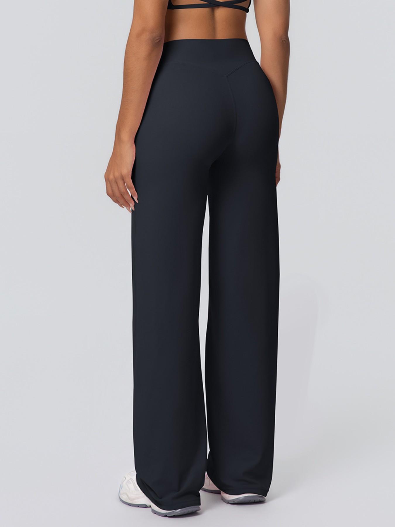 Women's High Waist Wide Leg Yoga Pants, Peach Butt Long Straight Leg Workout Pilates Fitness Quick-Dry Gym Wear, Polyester + Elastane, Athleisure Pants