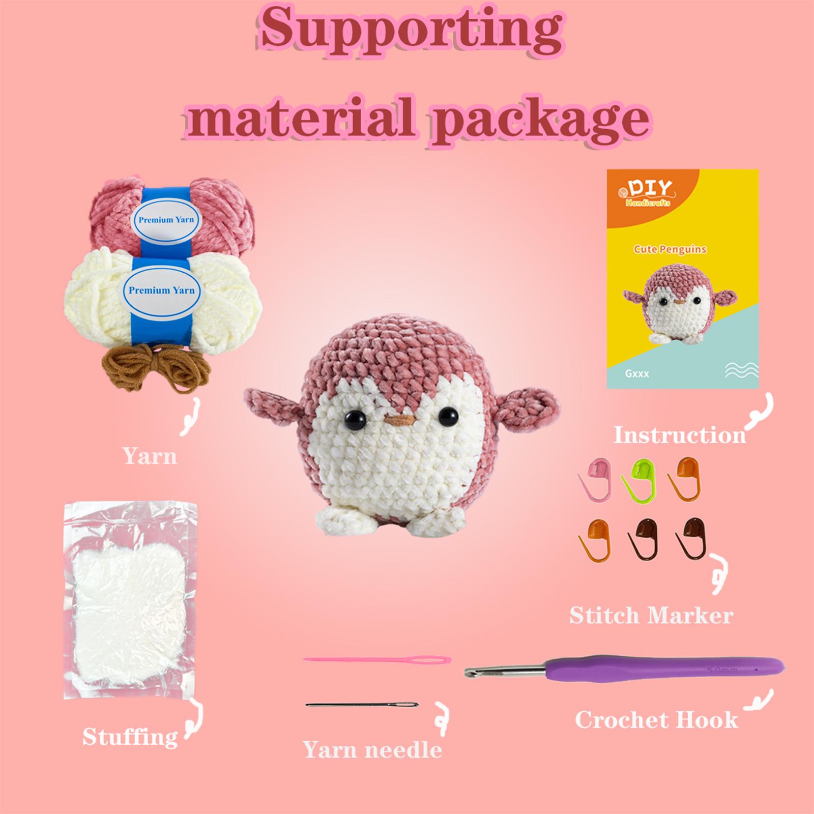 Beginner DIY Crochet Kit, Cute Shiny Plush Penguin, Easy to Learn, Perfect for Doll Gifts, Stress Relief, Knitting Learning, Includes Video Tutorial