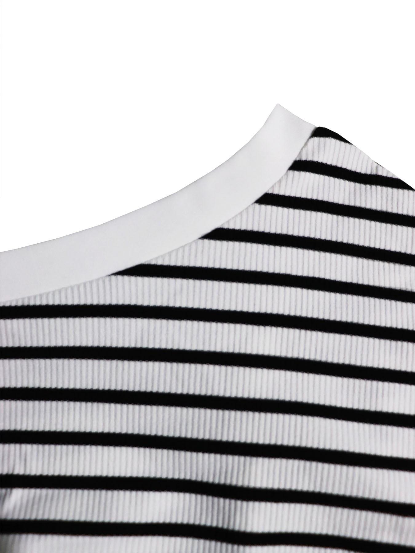 Women's Striped Casual Two-Piece Set, One-Shoulder Revealing Belly Long Sleeve Top + Drawstring Shorts, Hot Girl Home Wear