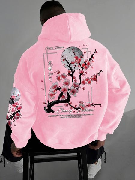 Men's Floral Print Drop Shoulder Thermal Lined Hoodie, Graphic Print Hoodie, Fashion Casual Regular Fit Drawstring Pocket Hooded Sweatshirt, Casual Streetwear Sweatshirt for Daily Holiday Outdoor Wear, Men Clothes for Fall & Winter