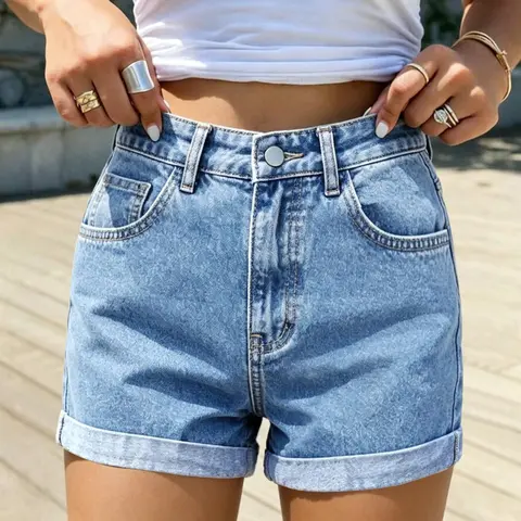 Comfortable Casual Basic Fitted Denim Shorts for Women, Womenswear, Mid Waist Elastic Fabric, Summer Fashion, Perfect for Outing and Dates, Trendy Fit, Bottom, Casual Jean Shorts