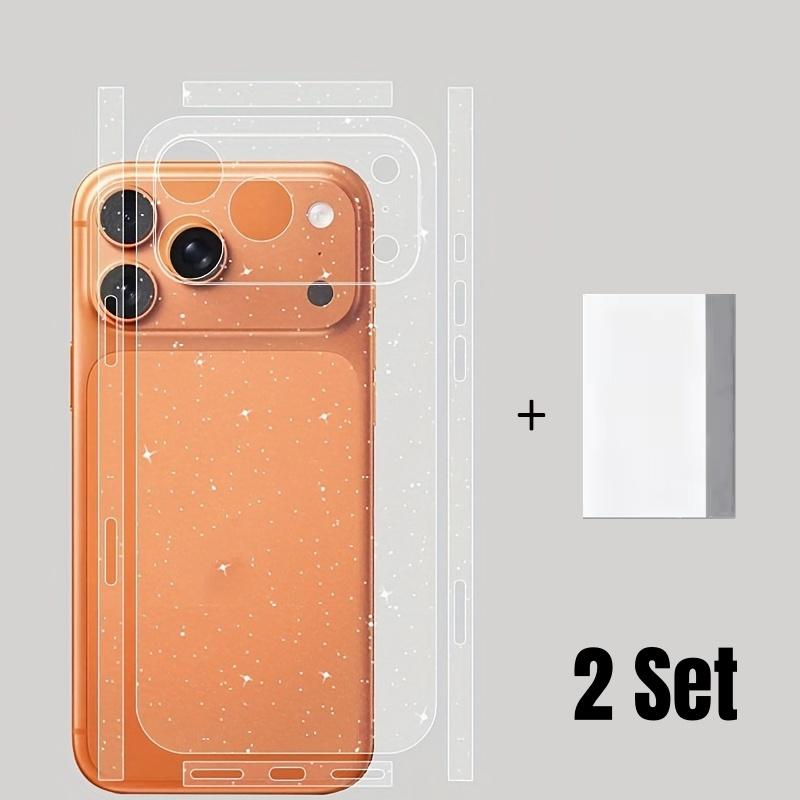 2-Pack Glitter Dot Design Back Screen Protector + Side Sticker Film for iPhone 17 Pro Max/17 Pro, Transparent Sparkle Back Screen Protection Accessories