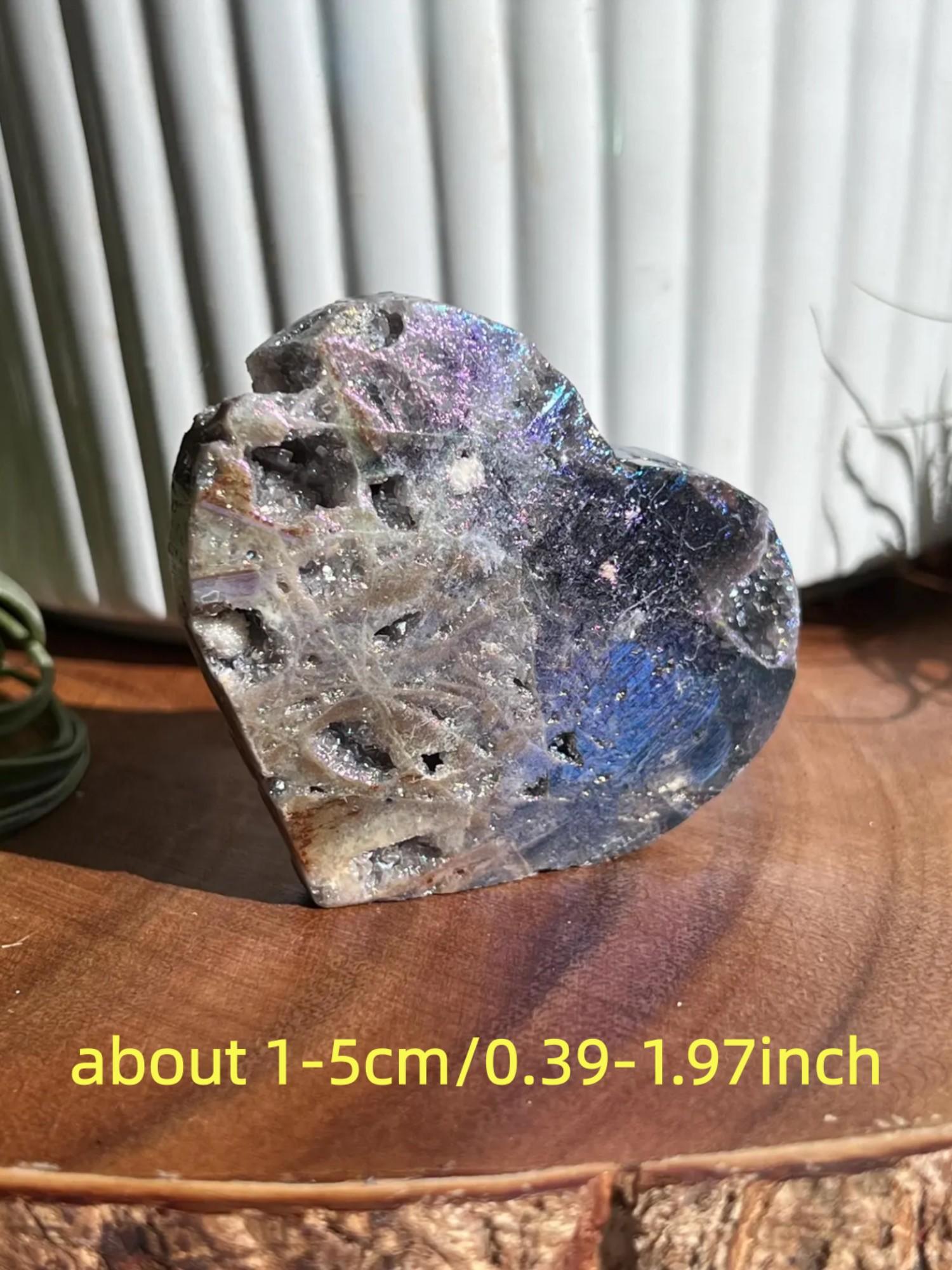 Natural Aura Heart Shaped Crystal Slice, Iridescent Flash Druzy Quartz Heart Ornament, DIY Jewelry Accessory, Couple Gift for Holidays