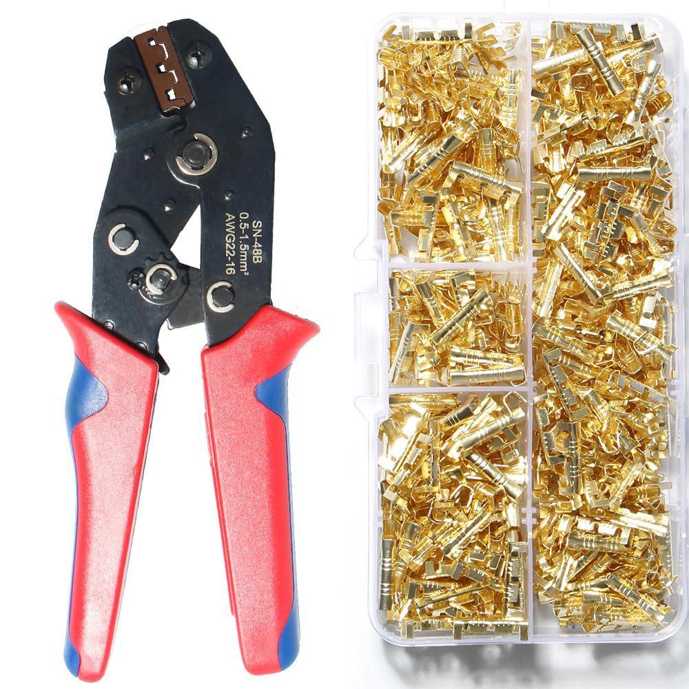 400PCS boxed U-shaped copper ring terminal crimping wire, non insulated end shovel connector kit, wire connector for quick wiring cable connection, parallel cold terminal+1PCS pliers