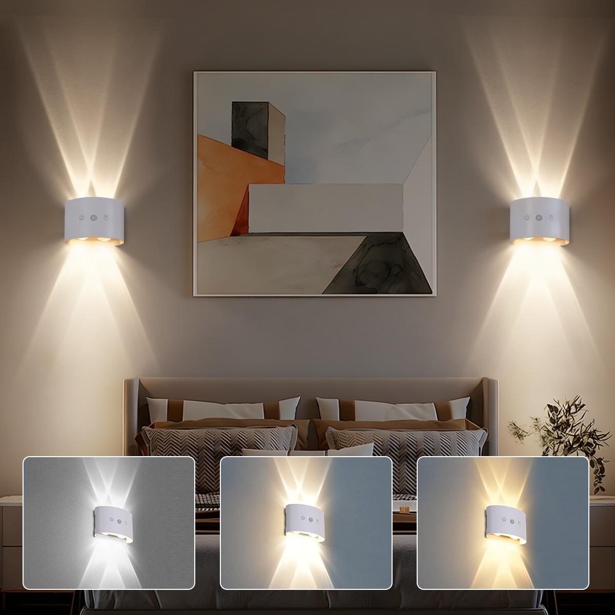 USB Rechargeable Motion Sensor Night Light, Touch Control, Adjustable 3 Color LED Step Lamp, Wall Mounted Wireless LED Night Light