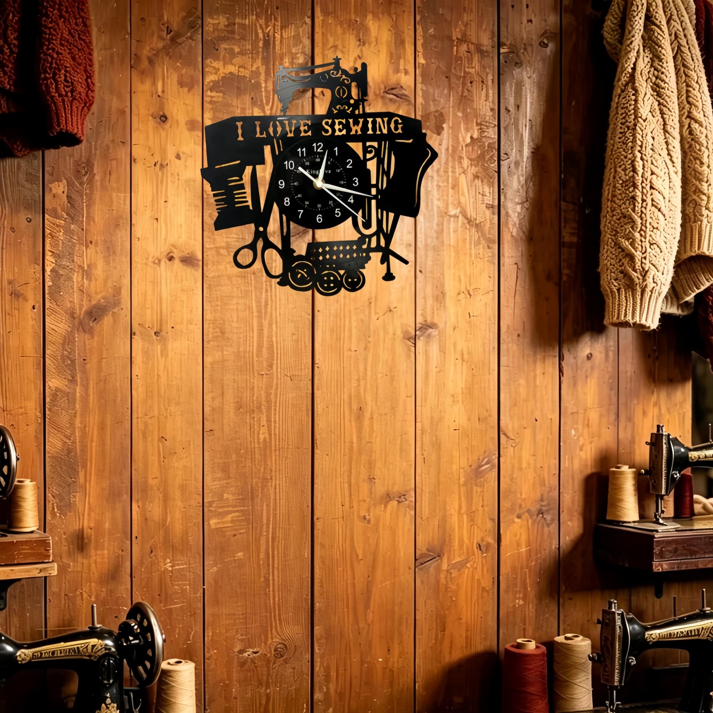 Exclusive Sewing Enthusiast Vinyl Wall Clock, Bold I Love Sewing Slogan, Perfect for Sewing Studio, Tailor Shop, Craft Room, Clothing Store