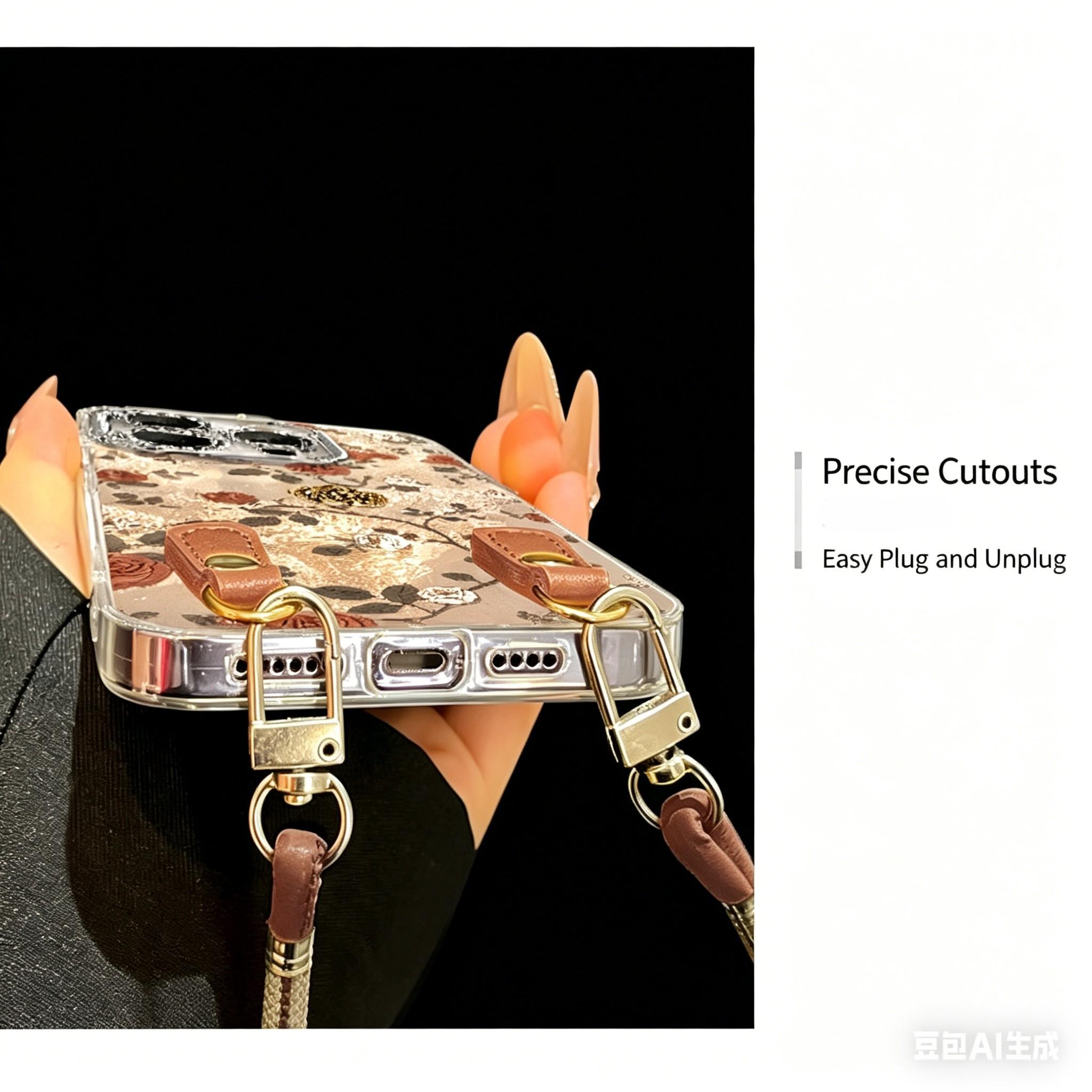 Vintage Rose Phone Case for iPhone 17 Pro Max, Luxury Acrylic Cover with Leather Wrist Strap, Full Camera Protection Shockproof Case, Elegant Floral Aesthetic for Women Girls