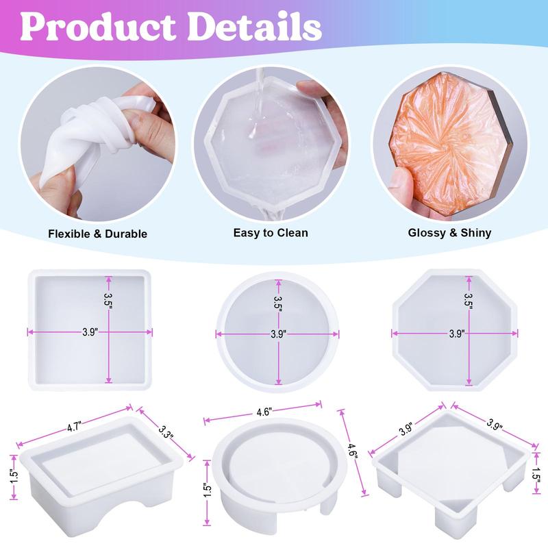 18 Count Coaster Resin Molds Silicone with Round Square Octagon Shape Holder Molds for Epoxy Resin, DIY Art Craft Cup Mats LET'S RESIN