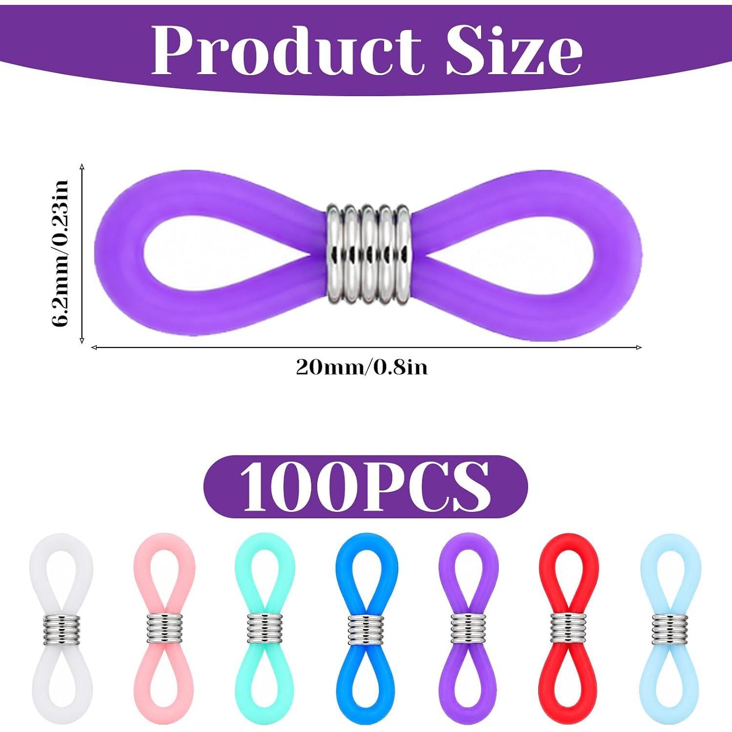 Eyeglass Chain Ends, 100 count Adjustable  Eyeglasses Chain Connector Anti Slip Glasses Chains Rubber Loops Eyeglass Strap Retainer for Eye Glasses Sunglasses Holder Necklace Chains,  Color