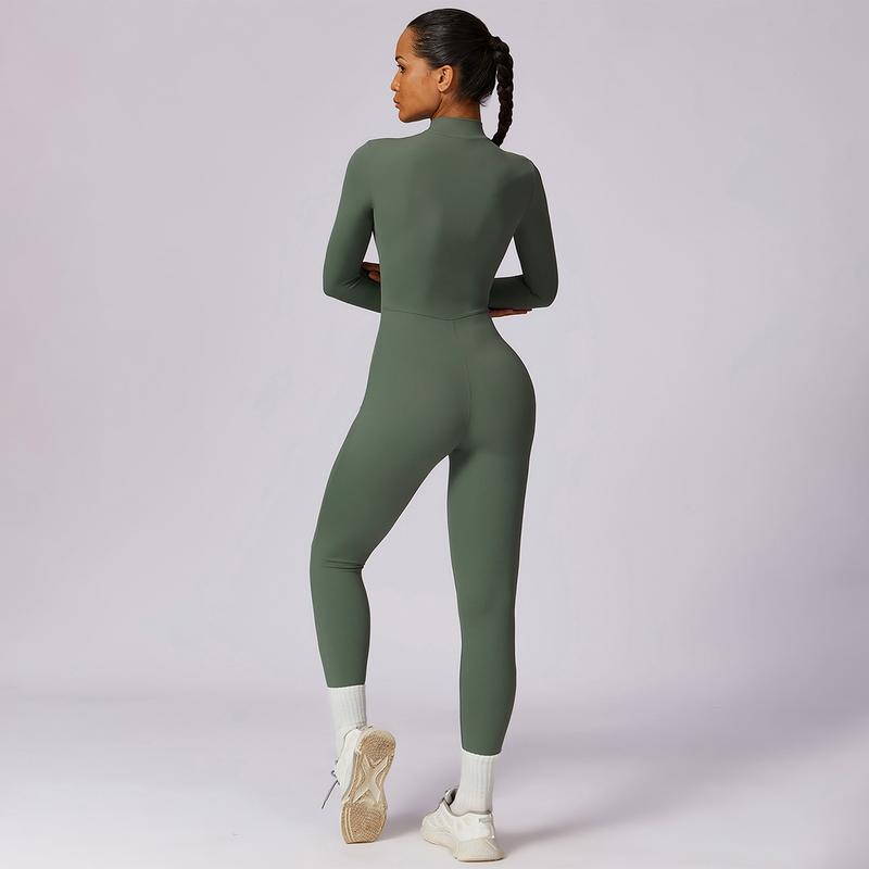 MASKERT Women's Long Sleeved Tummy Control Jumpsuit Comfortable Skin Friendly Stretchable Activewear for Workout Gym