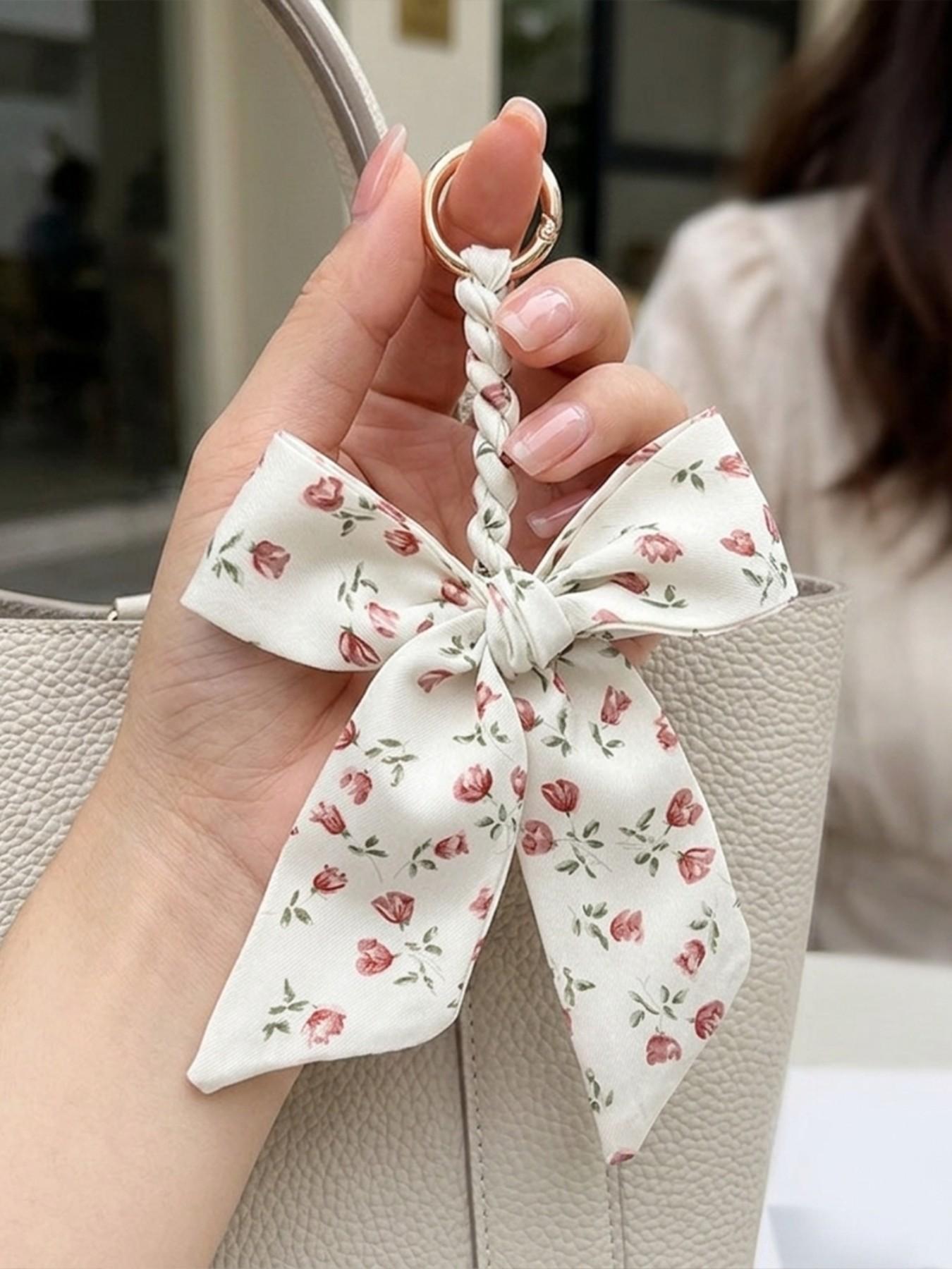 Elegant Braided Silk Scarf Bow Bag Charm, Luxury Handbag Pendant Accessory, Cute Aesthetic Bag Decor, Multi-use Keychain & Phone Charm, Perfect Birthday Christmas Mother's Day Gift for Women Girls, Trendy Bag Accessory for Tote Backpack Handbag