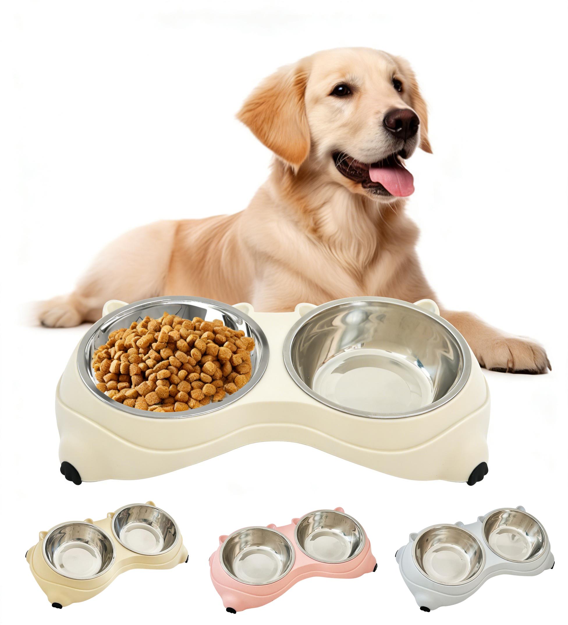 Stainless Steel Dog Bowls Set, Double Food & Water Bowls for Dogs, Dual Dog Food Bowl with 2 Small (18oz*2) Bowl, Non-Slip Pet Bowls Suitable for Puppies, Small and medium Dogs (White)