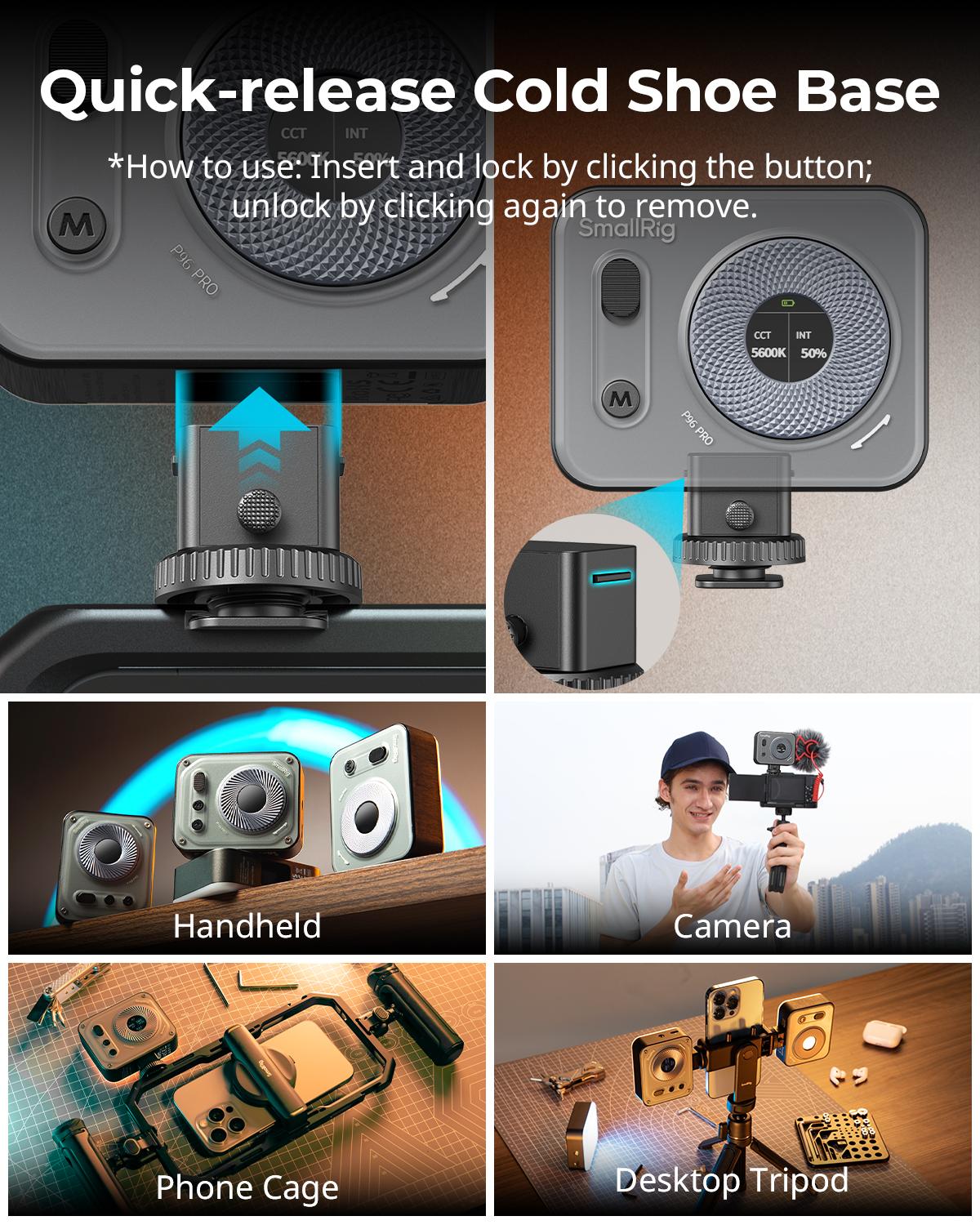 SmallRig Vibe P96 Pro Led Video Light, Portable Camera Light for Photography, Cold Shoe Light, CRI95+, 2500-6500K, 5 Effects, Fill Light Accessories for Content Creator, Streaming Black and pink 4660/4786 Smartphone Lighting