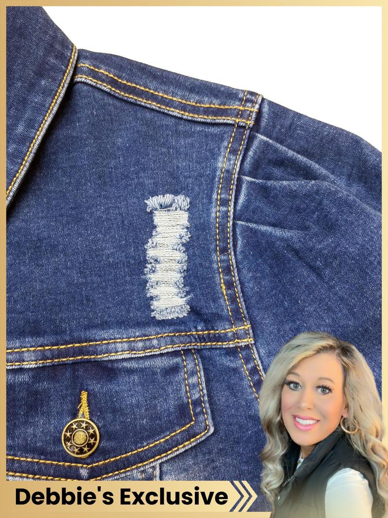 【Debbie's Exclusive】High Elasticity Denim Jacket with Fitted Design, Casual Plain Ripped Style for All Seasons, Long Sleeve Women's Outerwear