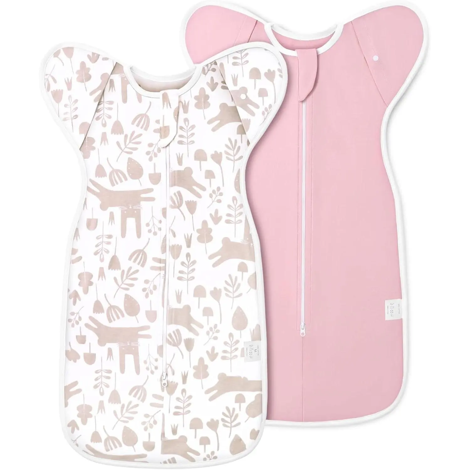 2-Pack Newborn Swaddle Sleep Bag, Arms Up Swaddle 0-3 Months, Removable Cuff Design, Pink Bunny Breathable with 2-Way ZipperGift