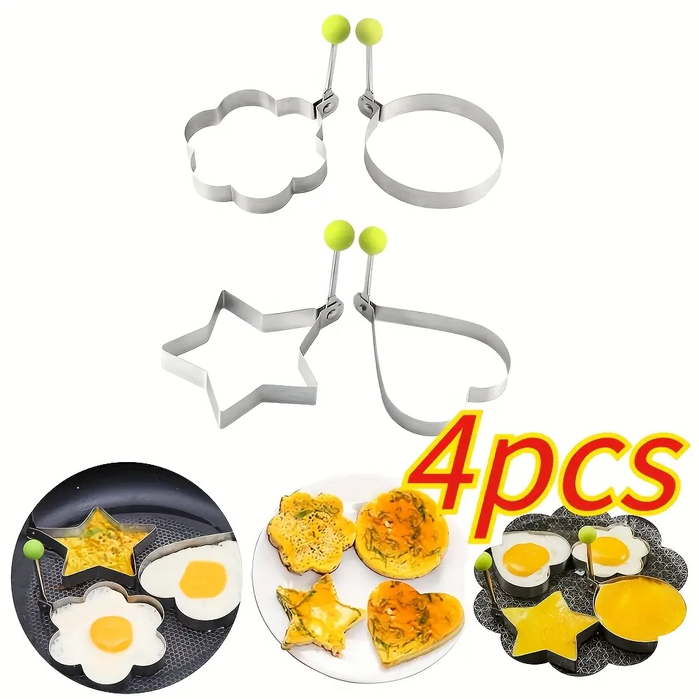 4 Piece Stainless Steel Egg Ring Mold, Non-Stick Egg Molds, Heart Shape Egg Maker, RV Kitchen Accessories, Restaurant Cooking Tools
