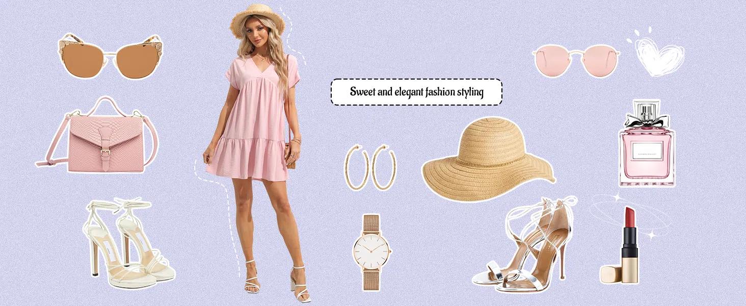 LAICIGO Women Summer Simple Style V Neck Flowy Babydoll Dress Comfy Loose Fit Short Sleeve Mini Tunic Dress Beach Dresses LAICIGO Women Summer Simple Style V Neck Flowy Babydoll Dress Comfy Loose Fit Short Sleeve Mini Tunic Dress Beach Dresses