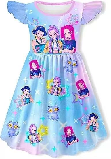 Girls' Summer Short-Sleeve 3D Random Print Cute Dress - Kids' Fashion Clothing, Ideal Gift for Children, Perfect for Casual Attire, Festive Occasions