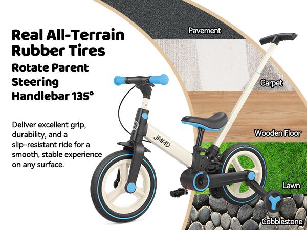 【ChristmasGifts】JMMD Multi-Functional 6-in-1 Toddler Bike for 18-60M Baby Balance Bike with Training Wheels, Pedals & Push Handle | Ride-On Toy with Brakes & Kickstand | First Birthday Gift for Boys & Girls one kid