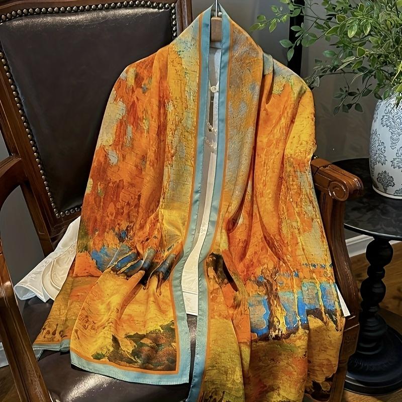 Women's 100% Silk Scarf - Lightweight and breathable, featuring a vibrant autumn leaf pattern, the long shawl is ideal for stylish layering, a great gift for mom, and a versatile and elegant accessory