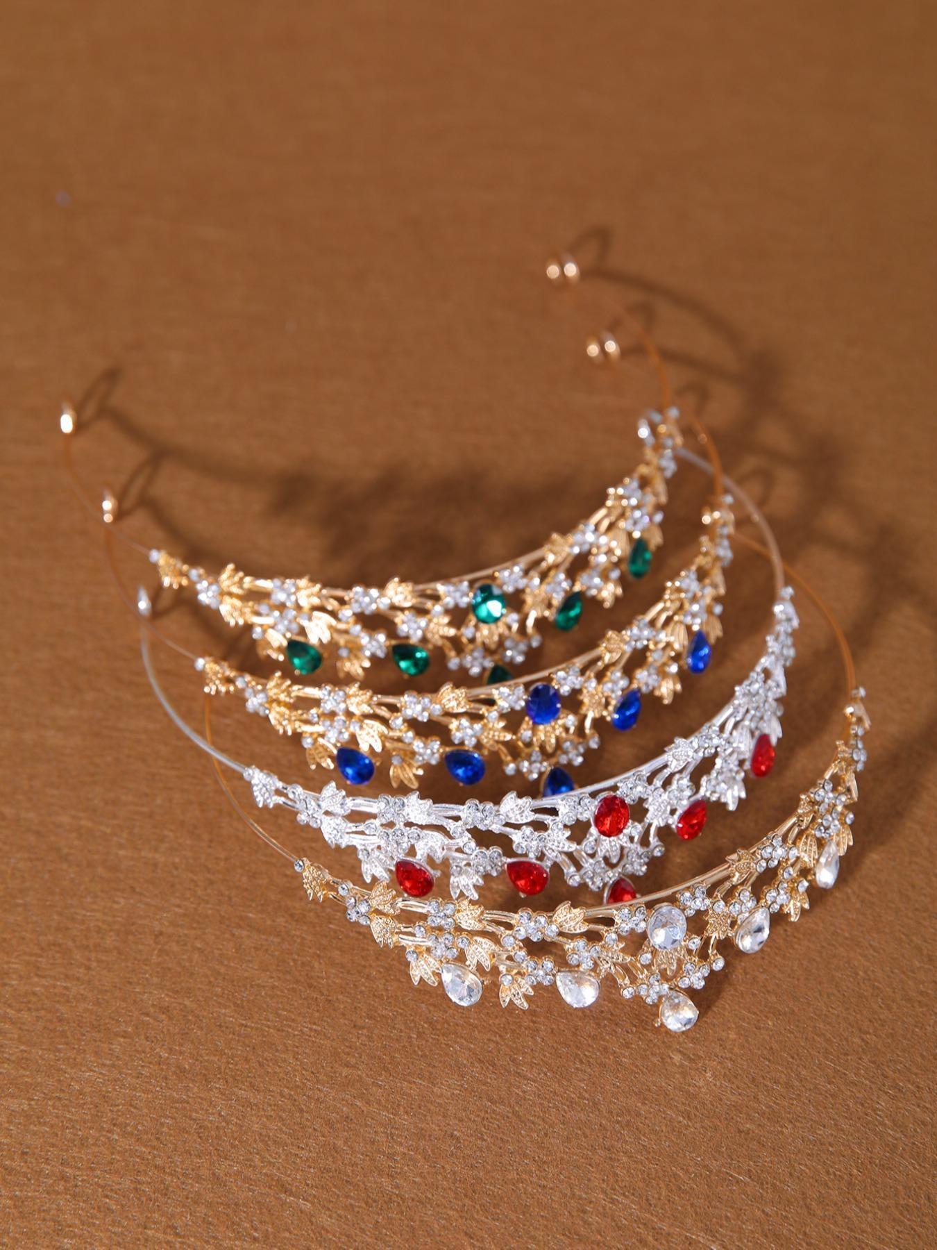 Women's Colorful Crystal Headpiece Set, Rhinestone Bride Crown with /blue/ Gemstones, Elegant Wedding Hair Accessory