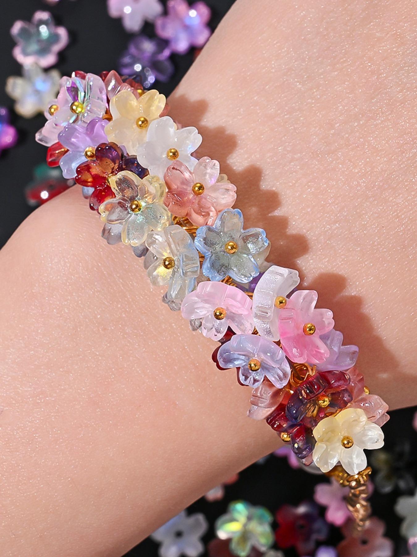 100pcs 11mm Sakura Glass Beads, Transparent Gradient Flower Cap Beads, DIY Mix Beads, DIY Jewelry Making, Necklace, Bracelet, Earrings, Hair Accessories