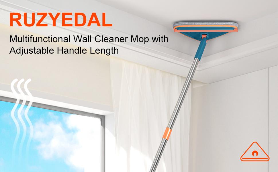 Long Handle Wall Cleaner Adjustable Length Wall Mop 360° Spinning Head Floor Wall Washing Cleaning Tool for Walls Ceiling Fans Floors Baseboards Dust Kitchen General Purpose, 6 Replacement Pads and 1 Silicone Squeegee Long Handle Wall Cleaner Adjustable Length Wall Mop 360° Spinning Head Floor Wall Washing Cleaning Tool for Walls Ceiling Fans Floors Baseboards Dust Kitchen General Purpose, 6 Replacement Pads and 1 Silicone Squeegee