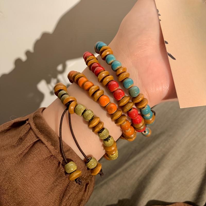 1/2pcs, New Bohemian style, ceramic bead beads, hand woven, adjustable braided hand rope suitable for couples, girlfriends, students, daily commuting, play, handicrafts, birthday gifts