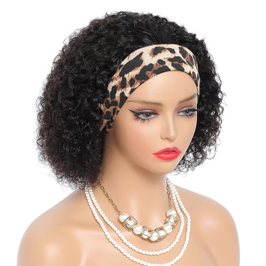 Half Wig Kinky Curly 12 Inch Human Hair Headband Wig Curly hair Glueless Human Hair Wigs Machine Made No Lace deep Curly Headband Wigs Natural color