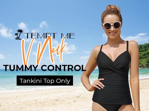 Tempt Me Women Tankini Bathing Suit Top - Twist Front V Neck Swim Top Ruched Tummy Control Top Only No Bottom Tempt Me Women Tankini Bathing Suit Top - Twist Front V Neck Swim Top Ruched Tummy Control Top Only No Bottom