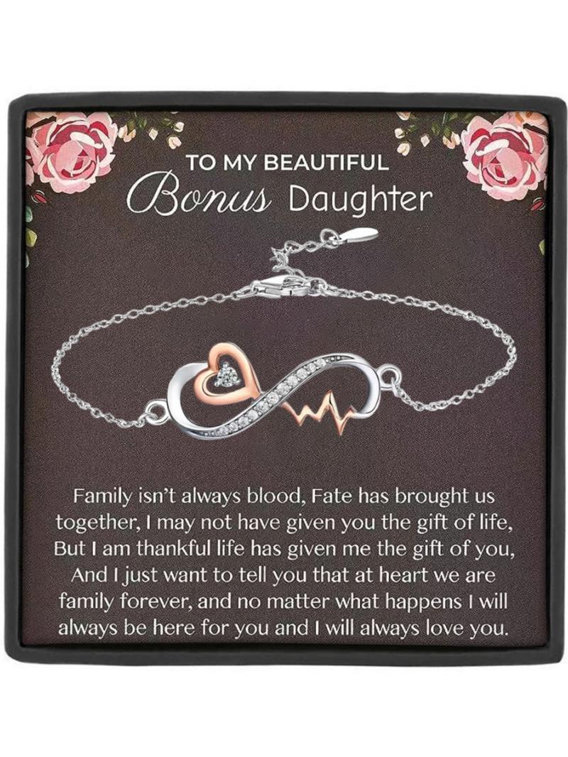 To My Bonus Duaghter Heartbeat Bracelet Gift , Includes Card and Box, Graduation Birthday Christmas Present
