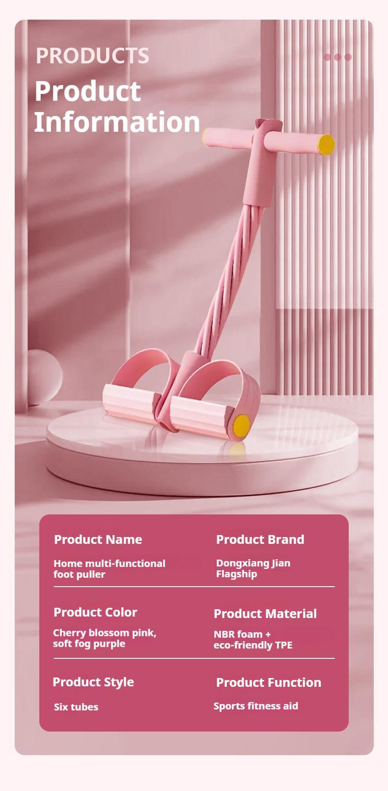 6-Strand Heavy Duty Abdominal Crunch Fitness Equipment – Leg & Core Workout, Sit-Up Assist, Home Gym Exercise, Non-Slip Foot Pedal & Resistance Bands (Portable)